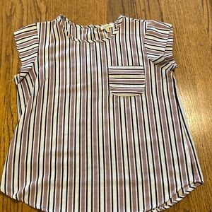 Small pink, white and black striped short sleeve shirt